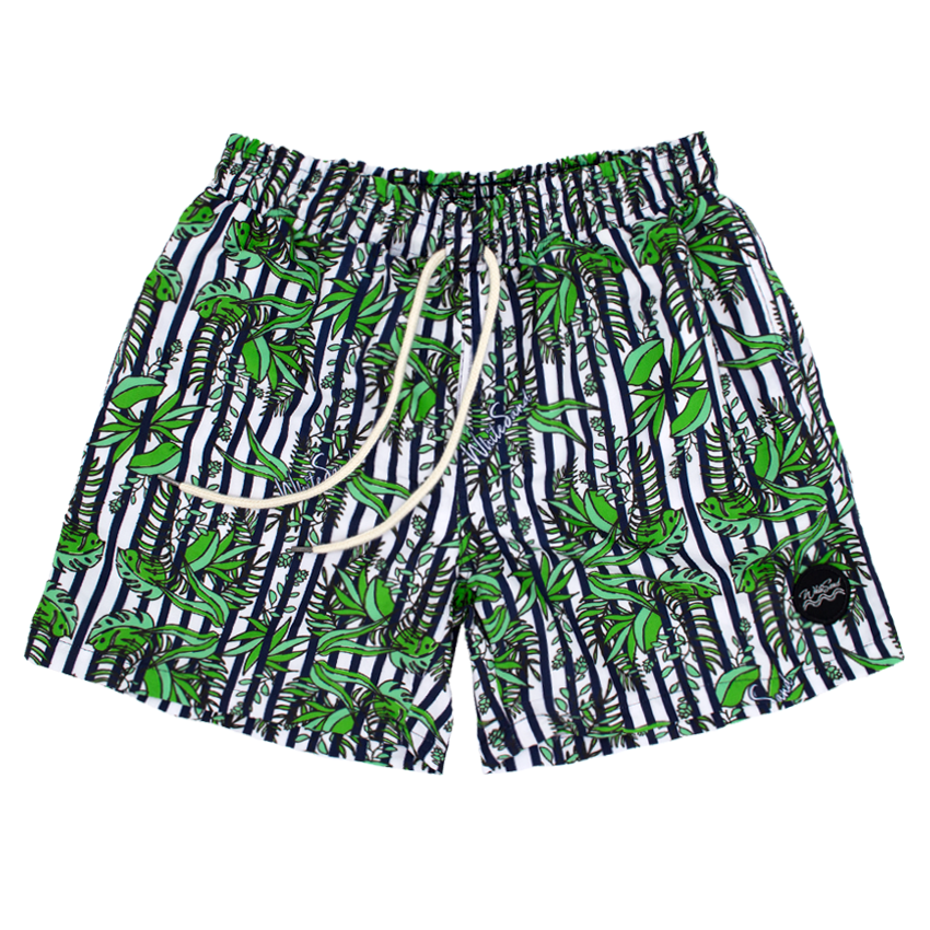 Board Shorts【Botanical Stipe】White×Navy Blue